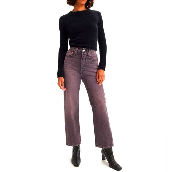 Levis Ribcage Straight Ankle Jeans Size 29x27 Purple Black Acid High Waist Chic - Picture 6 of 11